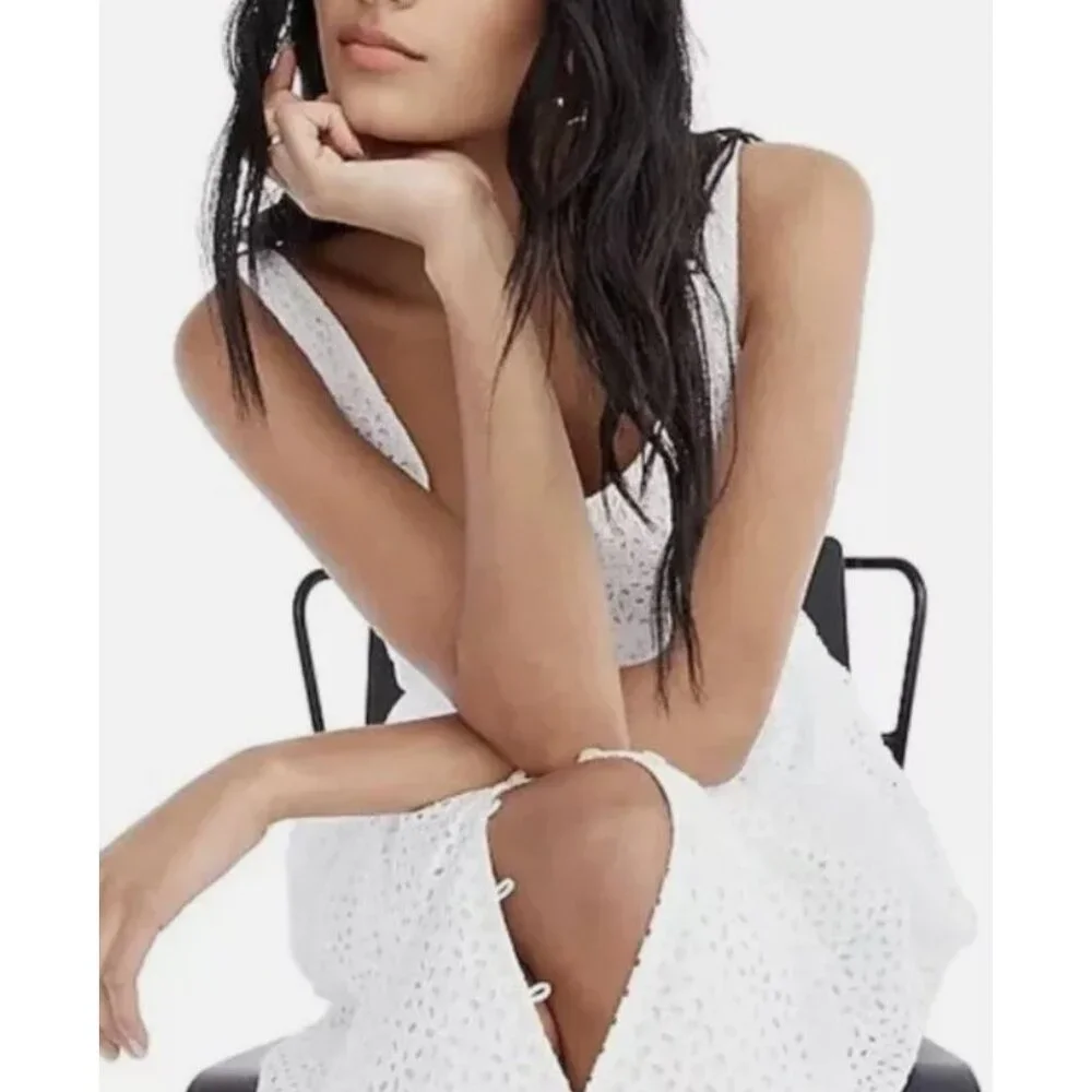 NWT J.Crew Button-Front Sleeveless Midi Dress White Cotton Summer Eyelet-sz 10 P